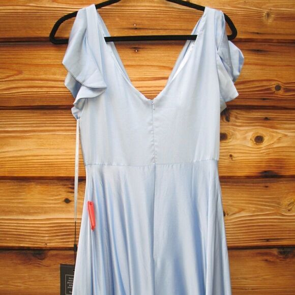 NWT Mac Duggal FLOUNCE SLEEVE SATIN GOWN Missing Belt - Picture 12 of 15